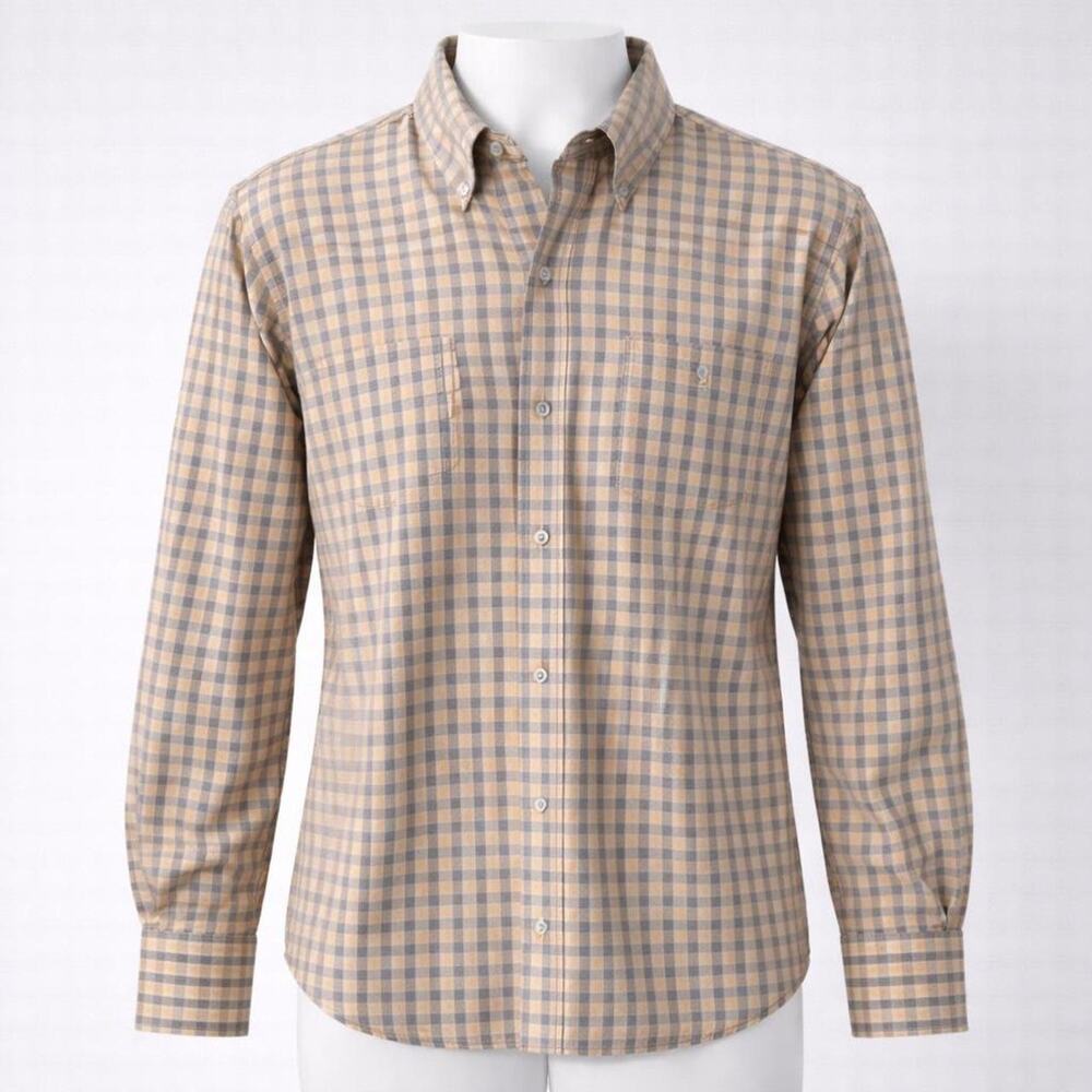 Kirkland Brown and cream checkered button-up shirt 16 1/2 32/33
